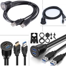 面板USB双口防水数据信号延长线  HDMI高清Type-C板端RJ45连接器