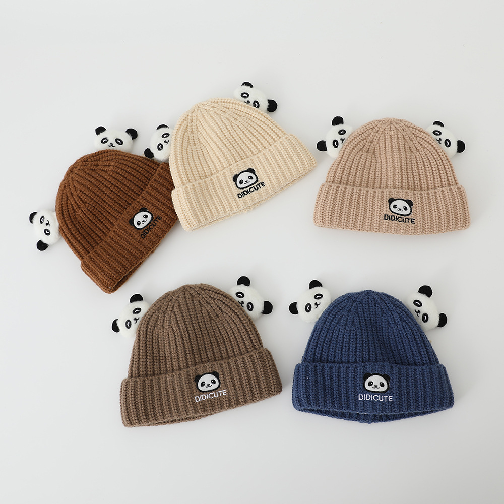 可爱卡通熊猫婴儿帽子秋冬季保暖加厚针织毛线帽男女宝宝套头帽潮
