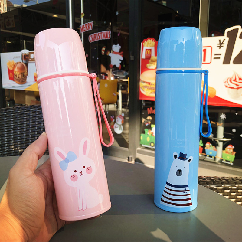 男女小学生不锈钢保温杯子弹头韩版可爱卡通小猫小熊兔子便携水杯