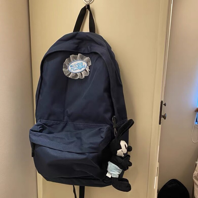 自制学院蓝背包 少女原宿搭配可爱纯色学生土酷双肩背包kitty