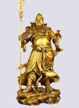 黄铜托宝拔剑关公铜像摆件