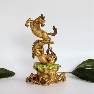 纯铜马小号黄铜飞马二马腾飞双马奔腾办公室摆件工艺品高25cm
