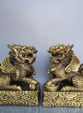 纯铜麒麟一对装饰品摆件