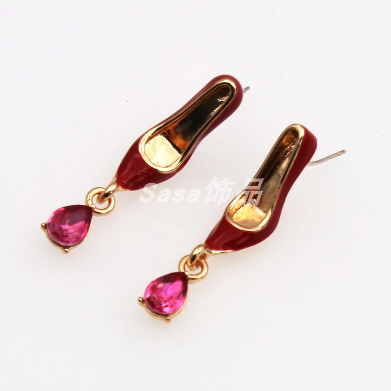 S925 silver needle Korean new earrings creative red high heel shoes Earrings personalized crystal new earrings