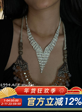 宫廷奢华V领满钻项链耳环套装