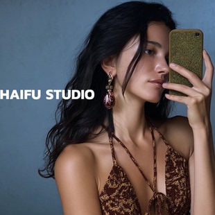 柴夫工作室 复古文艺斑点石水滴耳钉轻奢不规则秋冬氛围耳环 R920