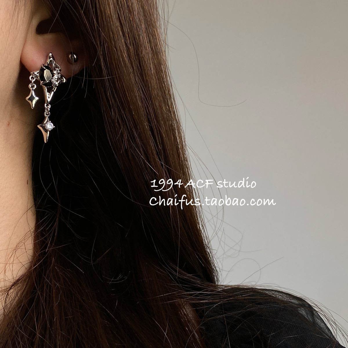 法式冷淡风小众四芒星耳钉