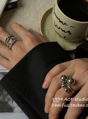 欧美ins风夸张花朵几何戒指