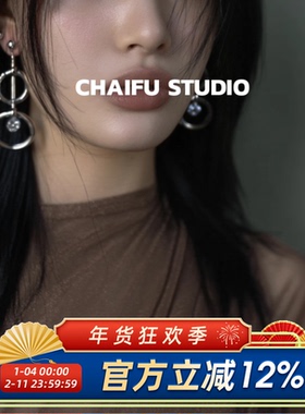 柴夫工作室/E506 港风极简双层圆环镶钻耳钉复古百搭个性显瘦耳环