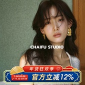 柴夫工作室 R604 INS冷淡风几何亮片流苏耳钉轻奢显瘦高级感耳环