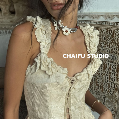 中古甜酷鸢尾花双层项链