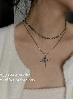 港风荆棘四芒星叠戴项链