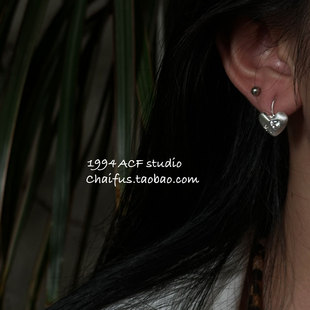 柴夫工作室 韩系小巧极简风拉丝爱心耳环微镶锆石立体耳扣 E725