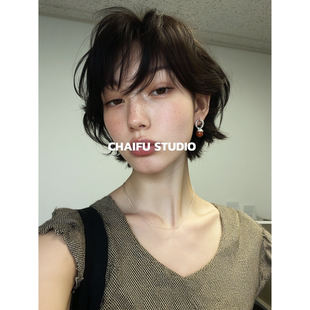 氛围感气质耳环 复古天然石独特高级感耳钉法式 柴夫工作室 E162