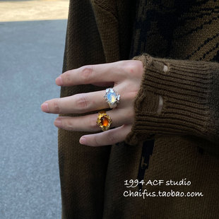 柴夫工作室 复古蝴蝶环绕立体树脂戒指小众轻奢贵气开口指环 J247