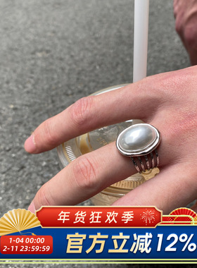 复古不规则夸张珍珠开口戒指