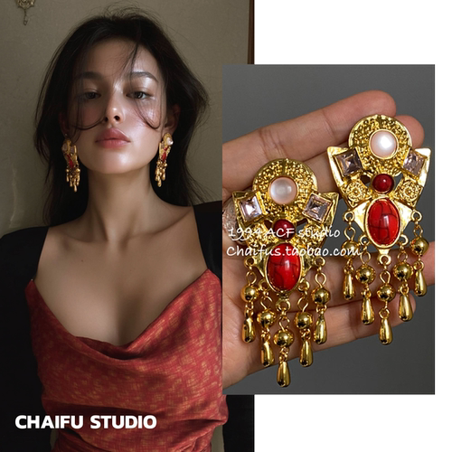 欧美宫廷风浮雕花纹几何耳钉