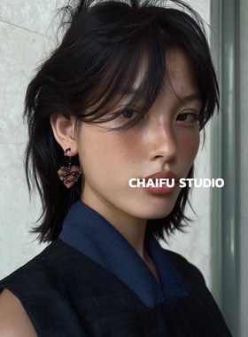 柴夫工作室/E178 亚文化木质荆棘爱心耳环小众辣妹立体暗黑耳扣