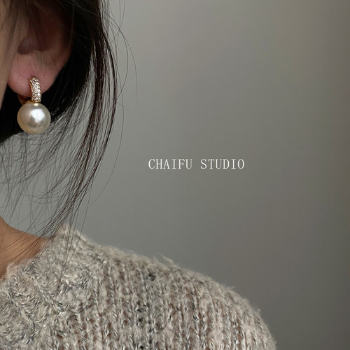 文艺风小巧日常百搭锆石耳环珍珠