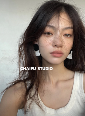 柴夫工作室/R275 几何简约现代风撞色耳钉气质贝壳纹理个性耳环