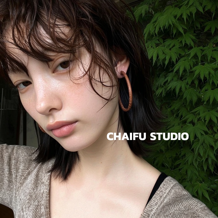 复古棕色缠绕大hoop耳圈