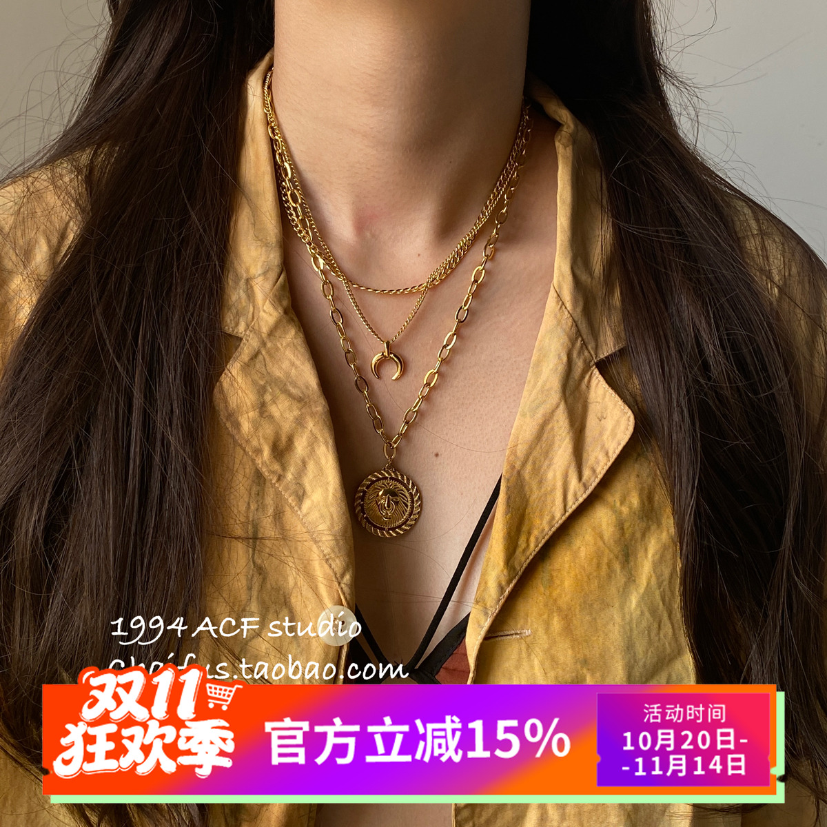 柴夫工作室/X604 欧美个性狮子头叠戴层次感项链复古夸张锁骨链