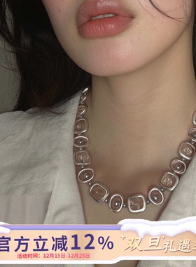 法式清冷感几何方块串珠项链