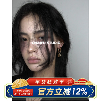 韩系简约冷淡风C型圆球耳钉