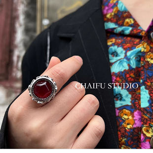 柴夫工作室/J122 夸张欧美复古小众设计感中性风戒指红色指环