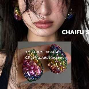 柴夫工作室 奢华晚宴blingbling水滴耳钉璀璨吸睛高级感耳环 R637