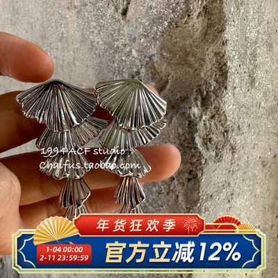 法式复古金属扇形流苏耳钉