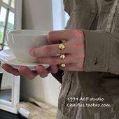 柴夫工作室 INS小众设计U型双环戒指简约中性金属开口指环 J372