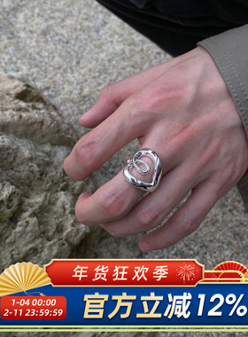 柴夫工作室/J374 小众冷淡风镂空爱心戒指欧美个性金属感开口指环