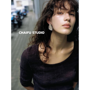 哑光不规则片状凹凸纹理耳钉耳环 极简小众美式 柴夫工作室 E102