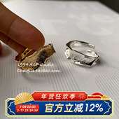 柴夫工作室 S116 日韩极简风褶皱麻花开口手镯百搭叠戴复古戒指