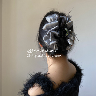 柴夫工作室/F444 复古港风多层网纱羽毛夸张鲨鱼夹后脑勺抓夹发夹