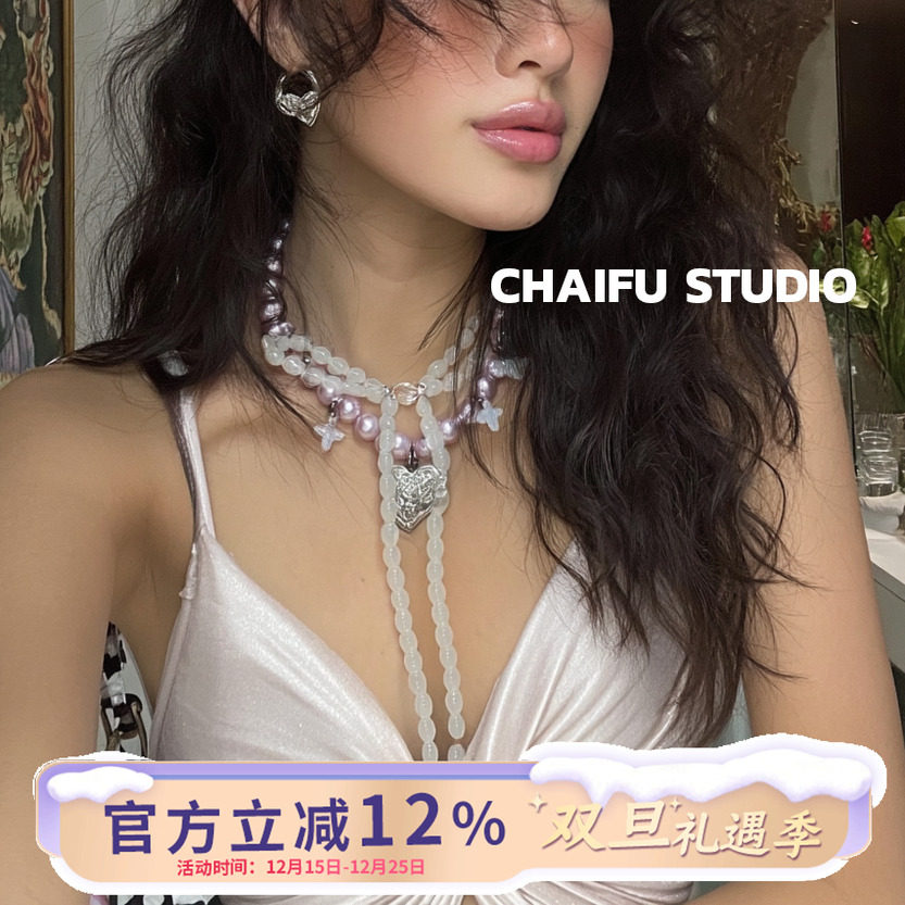 Y2K千禧风淡紫珍珠项链