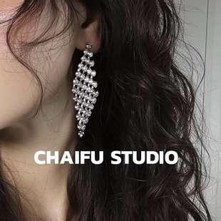 柴夫工作室 多巴胺彩色菱形水钻耳钉复古莫奈花园小众耳环 E584