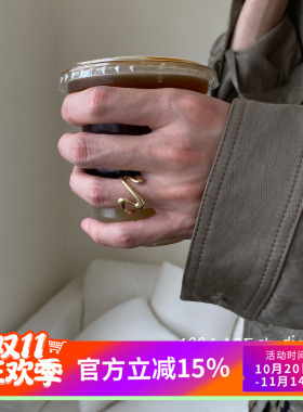 柴夫工作室/J377 极简中性线条感戒指不规则个性波浪开口食指戒