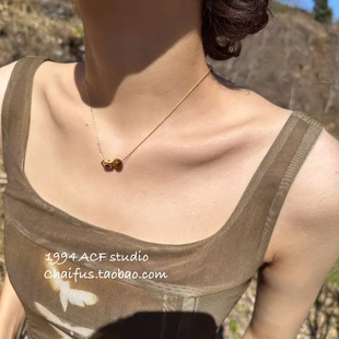 极简浪漫几何虎眼石项链复古高级感百搭颈链 法式 柴夫工作室 X171