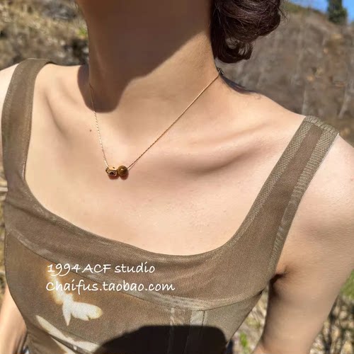 法式极简浪漫几何虎眼石项链