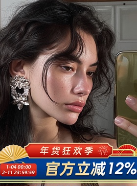 柴夫工作室/E720 巴洛克暗夜宫廷镶钻耳钉镂空交叠层次感晚宴耳环