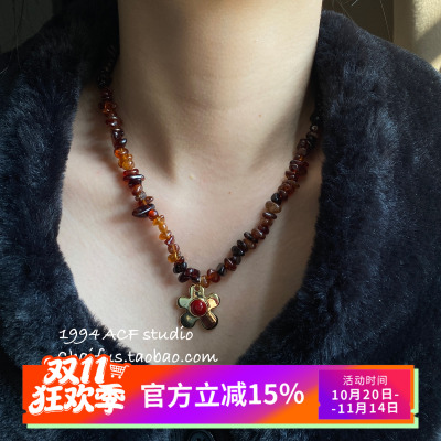 法式小众不规则琥珀碎石项链