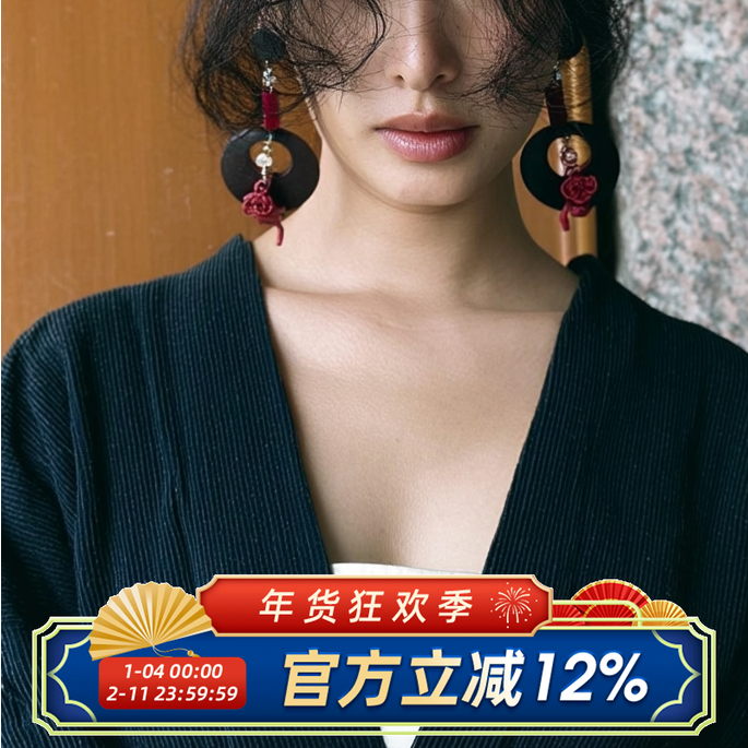 柴夫工作室/E136 复古新中式夸张红色玫瑰花耳钉小众设计感耳环,饰品/流行首饰/时尚饰品新,耳环,淘宝优惠券,粉丝福利购,淘宝优惠卷