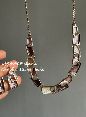 柴夫工作室/X170 法式复古珐琅彩色几何菱形项链简约油画设计套装