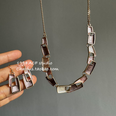 柴夫工作室/X170 法式复古珐琅彩色几何菱形项链简约油画设计套装