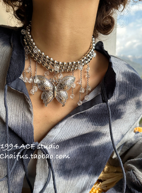 欧美创意夸张蝴蝶流苏项链