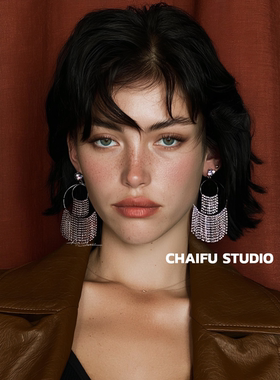 柴夫工作室/E450 欧美宫廷轻奢瀑布流苏大耳钉冷淡气质高级感耳环