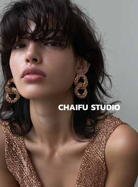 柴夫工作室/E198 欧美夸张双环锁扣满钻耳钉轻奢复古时髦大耳环