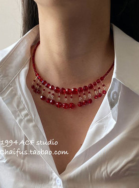 复古冷艳性感红水晶项链